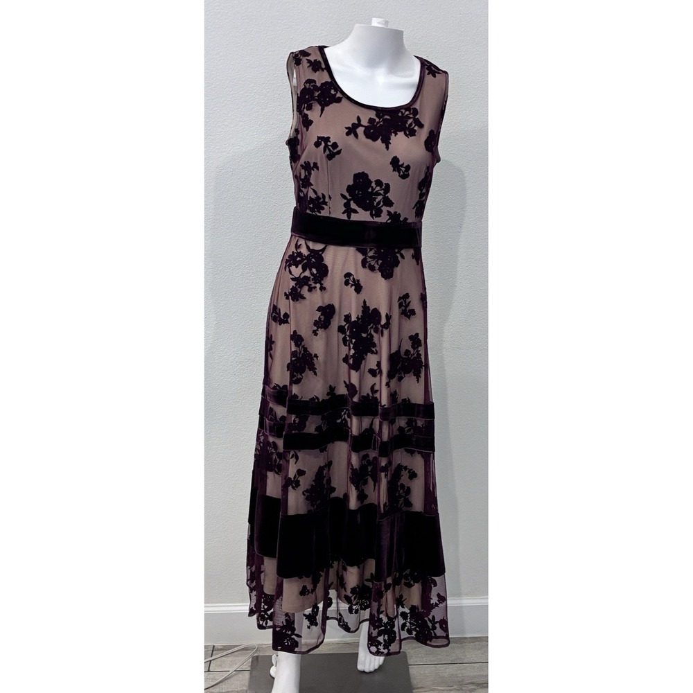 Taylor Flocked Burgundy Velvet Sheer‎ Whimsigoth Maxi Dress Size 2 Dark Romance